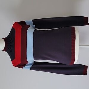 Kershaw Striped Navy Blue Red Colorblock Mock Neck Sweater Juniors Size L